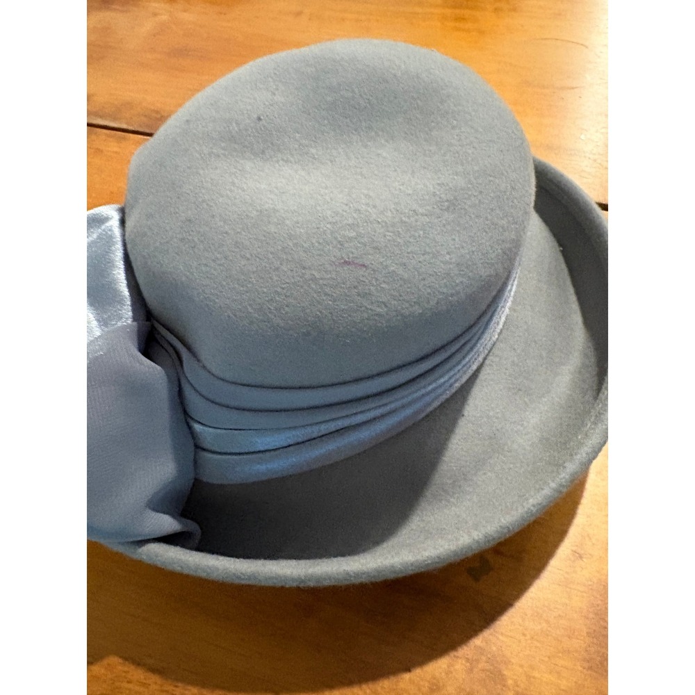Georgi Wool Cloche Hat Gray Vintage Style Bow Accent Felt Winter Dress Hat - Picture 3 of 8